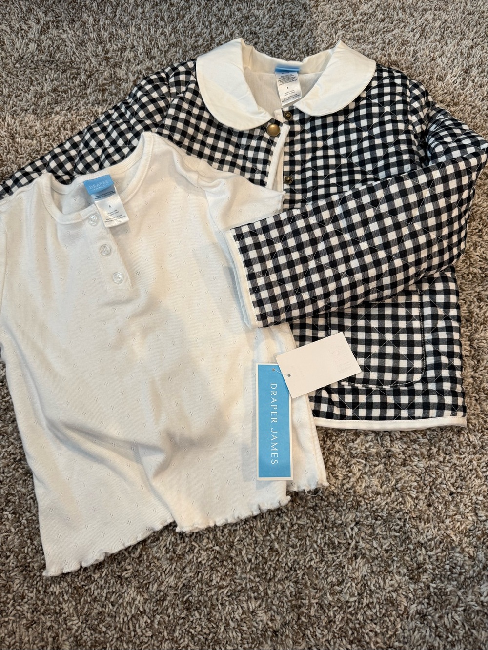 Draper James Black and White Gingham Quilted Jacket - Kids